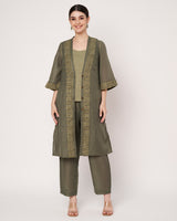 Golden Olive Green Jacket Kurta Set