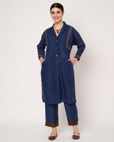 Navy Blue Embroidered Long Kurta with Matching Pants