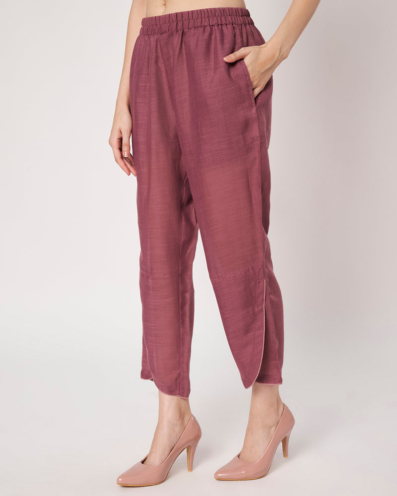 Wine Glow Cotton Linen Kurta Set