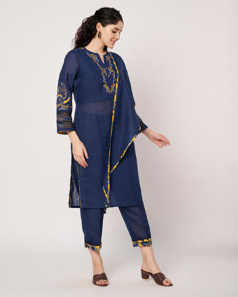 Midnight Bloom Kurta Set with Dupatta and Pants