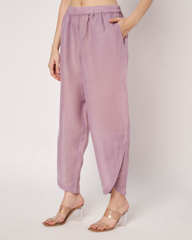 Lavender Breeze Cotton Linen Embroidered  Kurta Set
