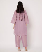 Lavender Breeze Cotton Linen Embroidered  Kurta Set