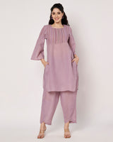 Lavender Breeze Cotton Linen Embroidered  Kurta Set