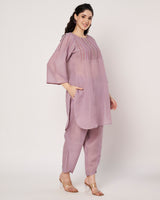 Lavender Breeze Cotton Linen Embroidered  Kurta Set
