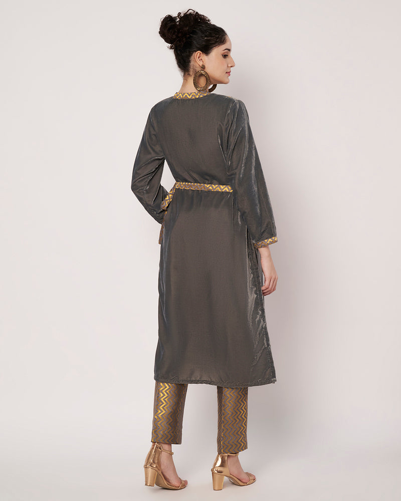 Smoky Charm Wrap Kurta Set