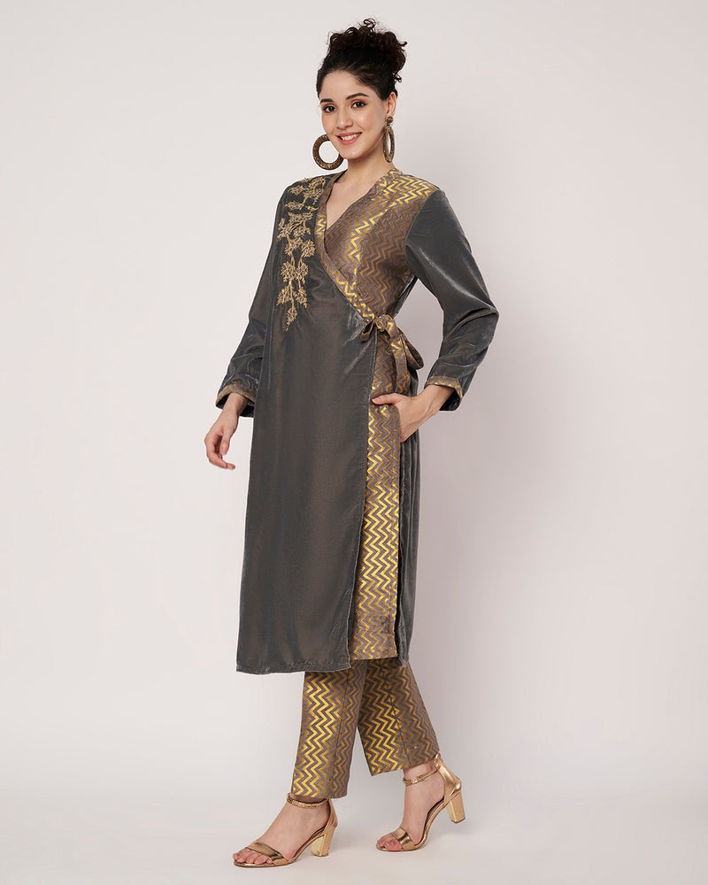 Smoky Charm Wrap Kurta Set