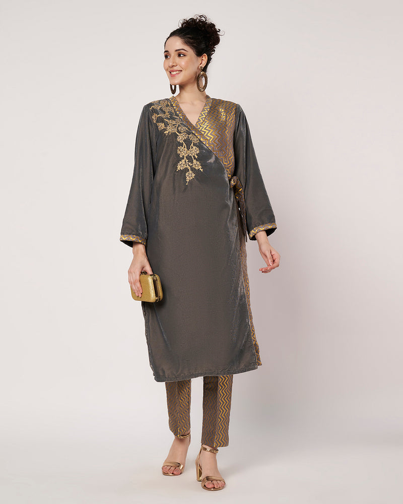 Smoky Charm Wrap Kurta Set