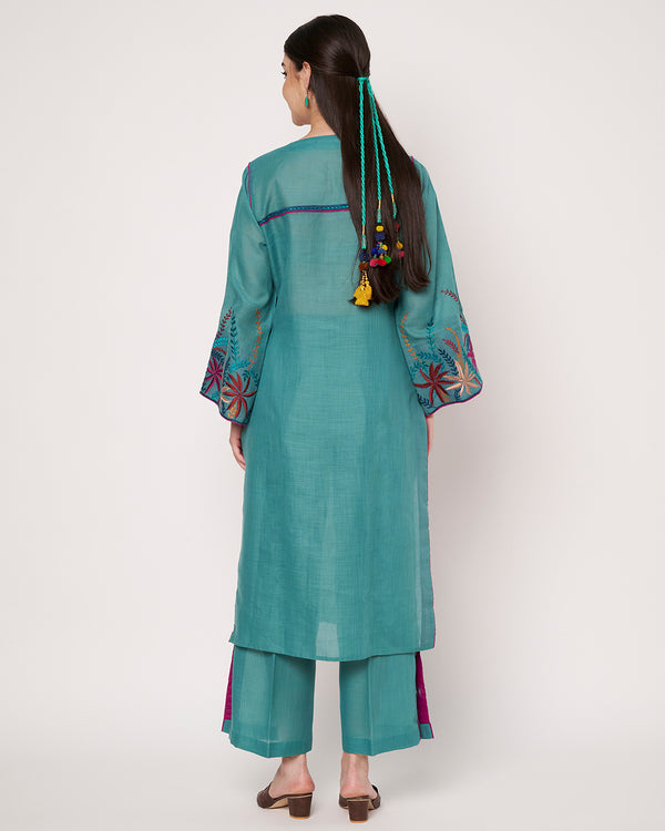 Ocean Bloom Embroidered Kurta Set
