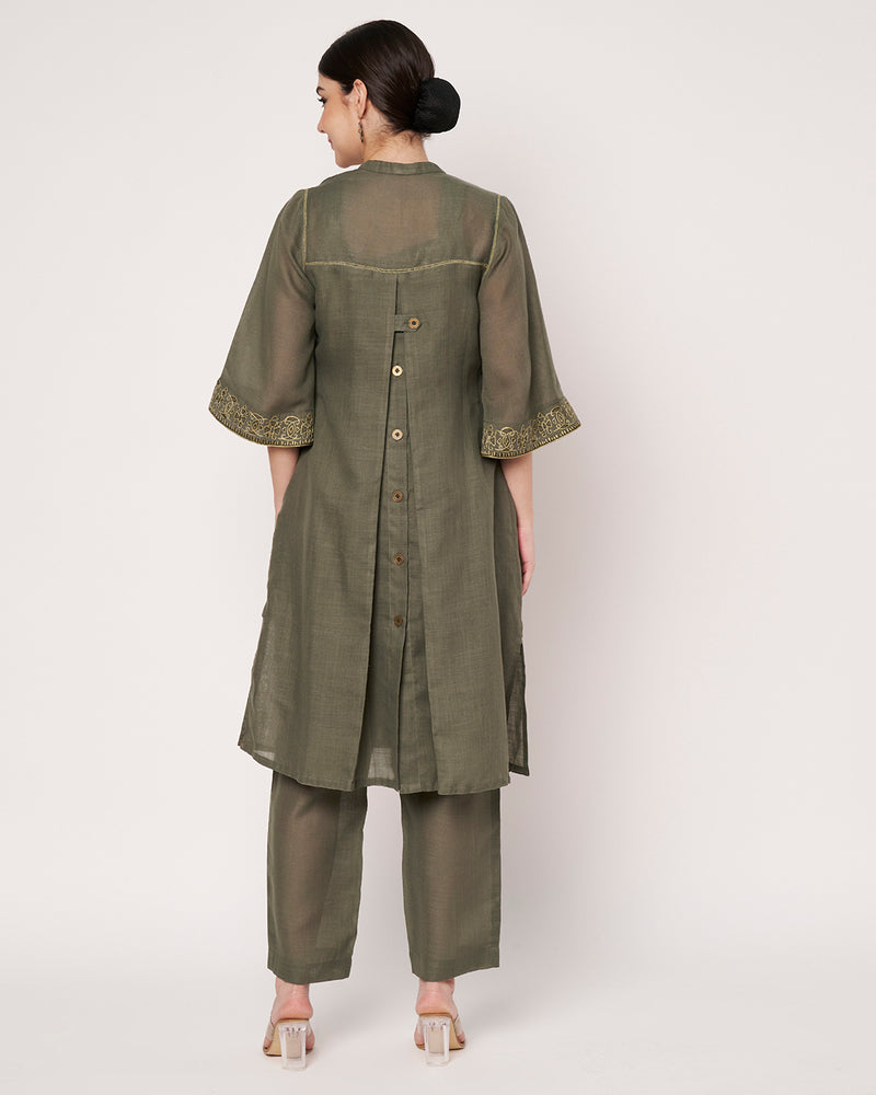 Golden Olive Green  Jacket Kurta Set