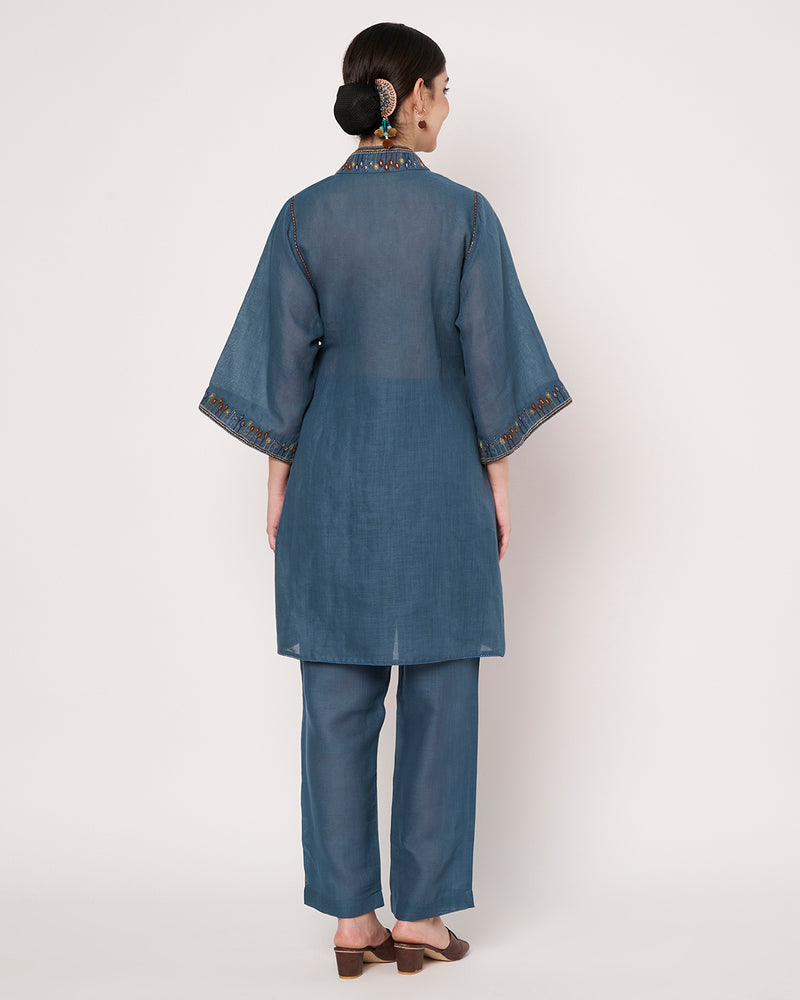 Embroidered Blue Wrap Kurta Set