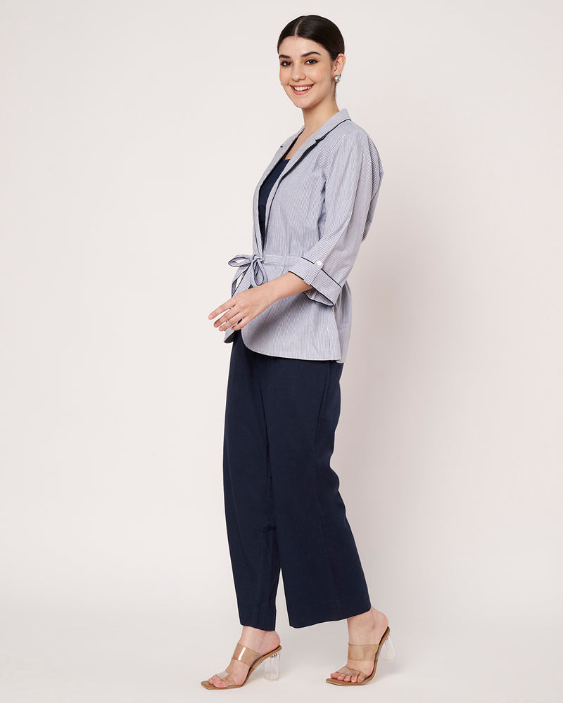 Striped Overlay Jacket with Navy Co-ord Set