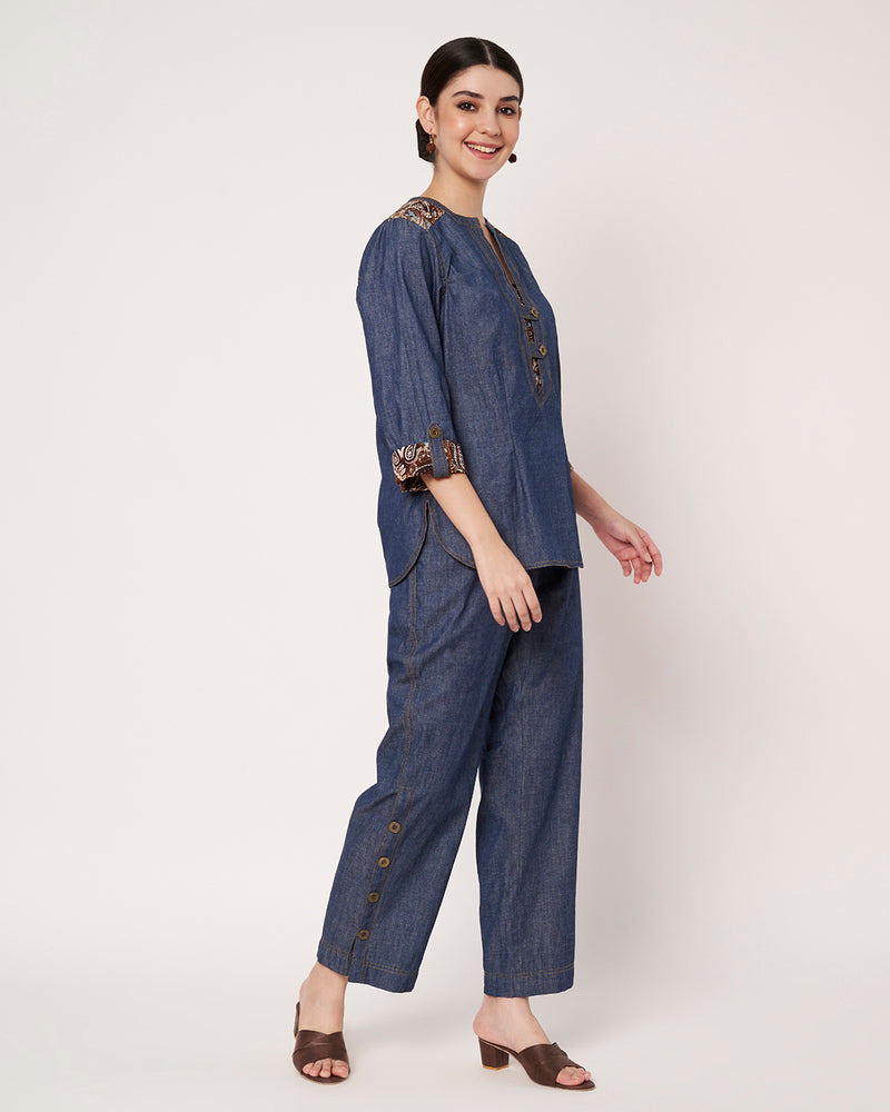 Denim-Style & print Kurta with Pants