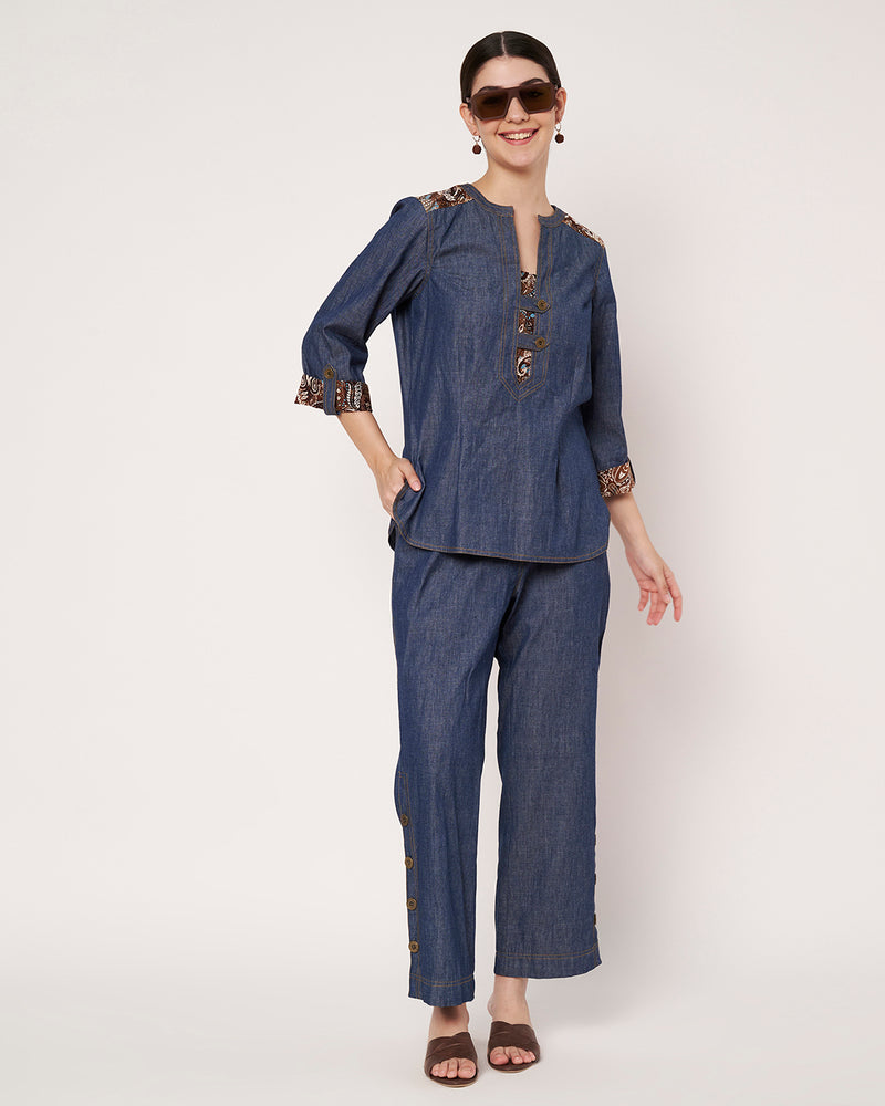 Denim-Style & print Kurta with Pants