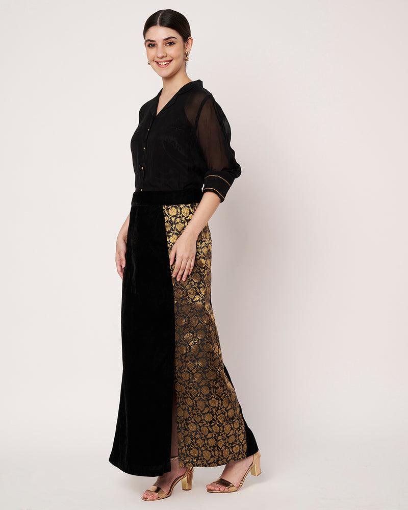 Black Sheer Shirt with Embellished Skirt