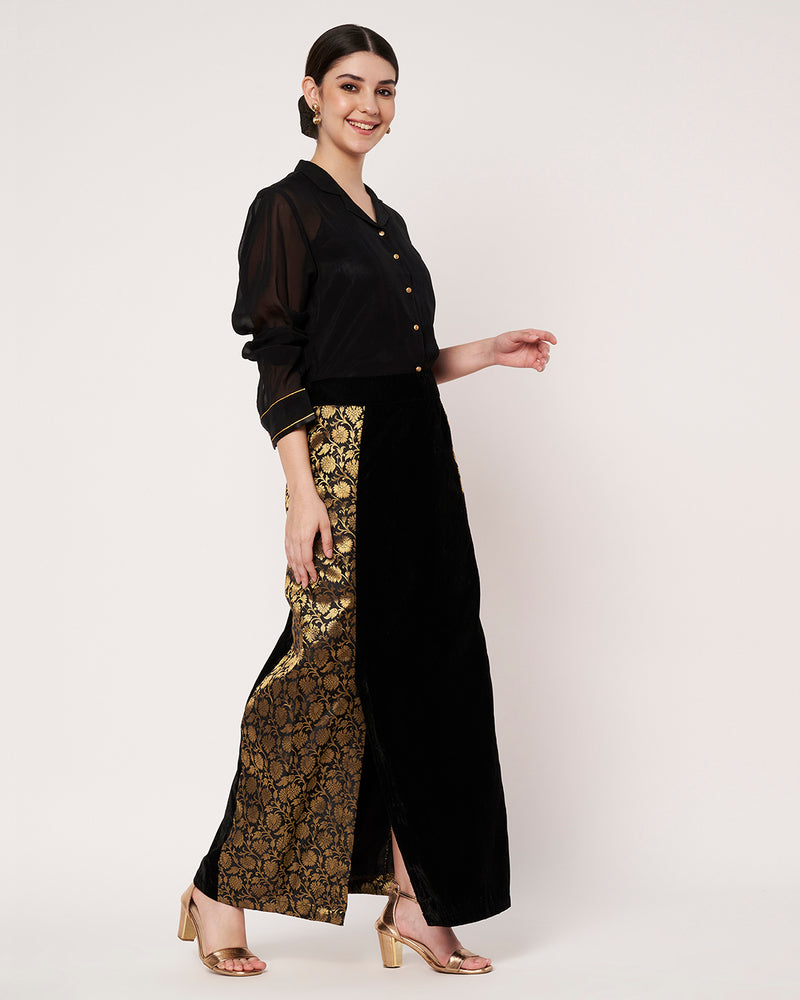 Black Sheer Shirt with Embellished Skirt