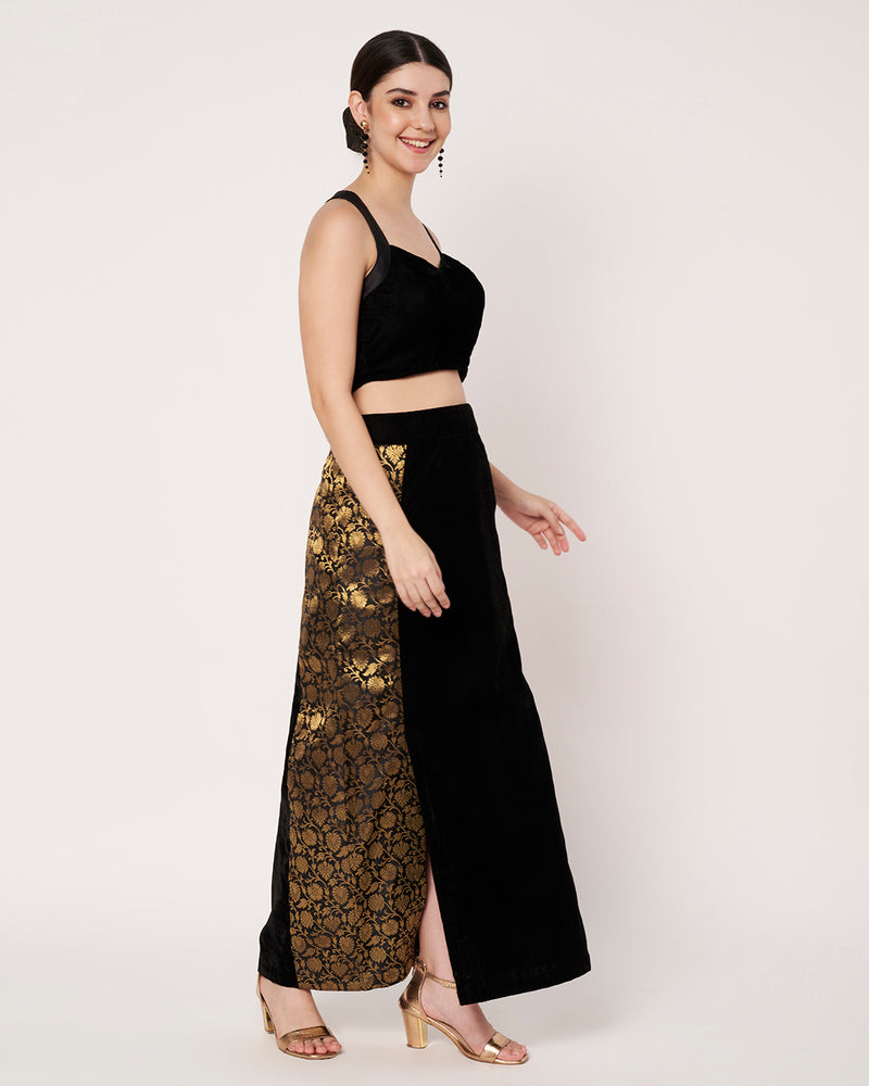 Black Crop Top with Embellished Skirt