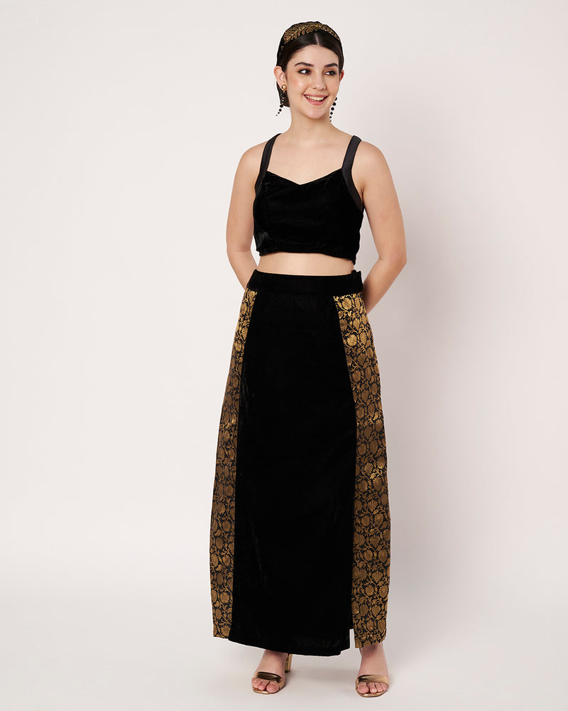 Black Crop Top with Embellished Skirt