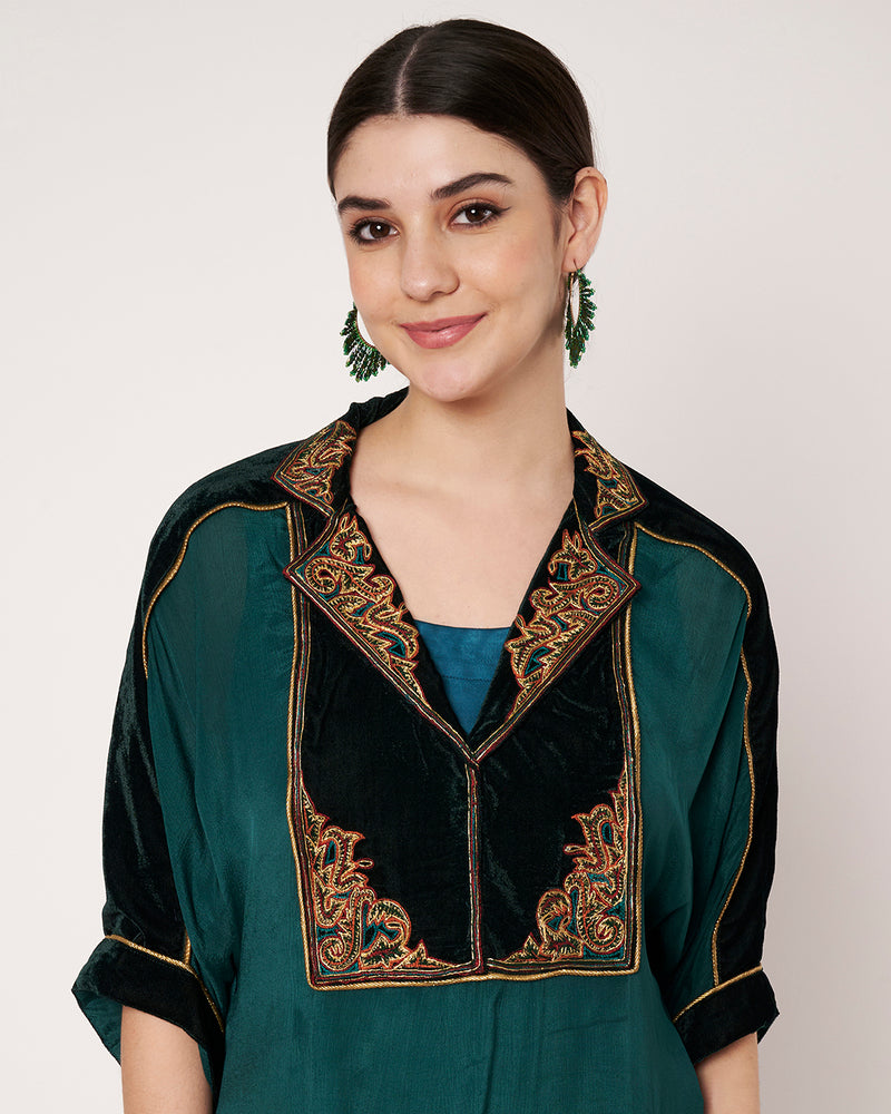 Green Embroidered Kurta Set