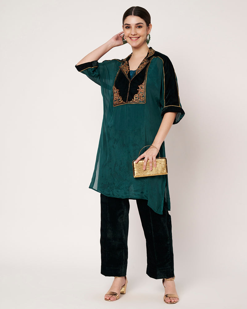 Green Embroidered Kurta Set