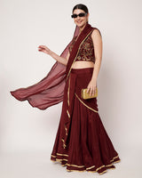 Maroon Embroidered Drape Saree