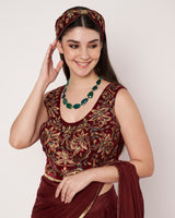 Maroon Embroidered Drape Saree