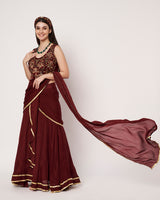 Maroon Embroidered Drape Saree