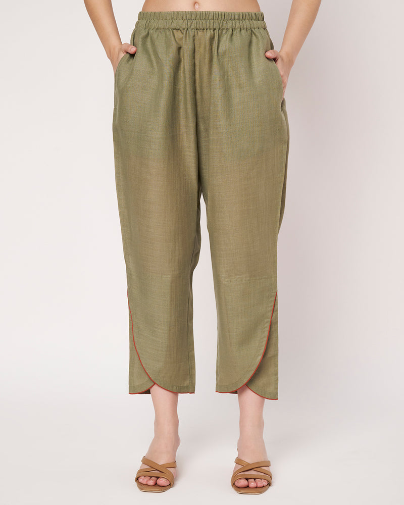 Olive Breeze Embroidered Linen Kurta Set