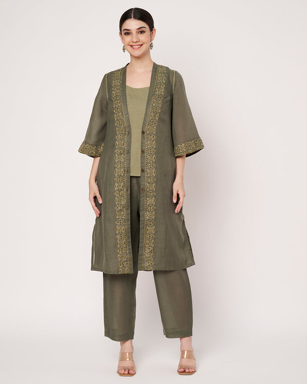 Golden Olive Green  Jacket Kurta Set