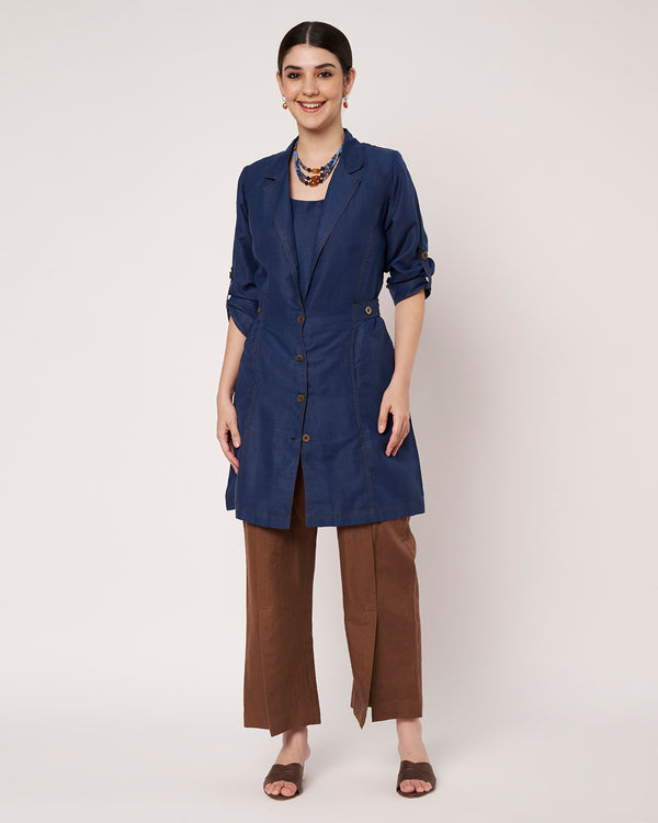 Indigo Blue Trench Coat with Inner