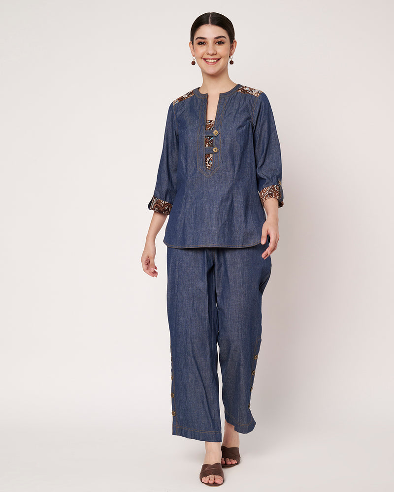 Denim-Style & print Kurta with Pants