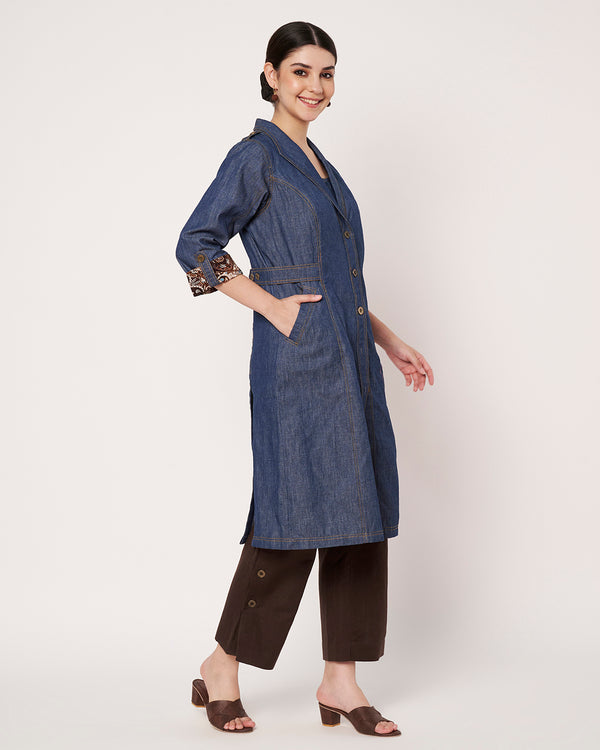 Denim-Style Long Jacket