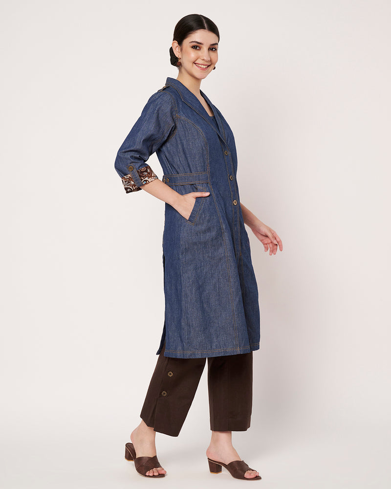 Denim-Style Long Jacket