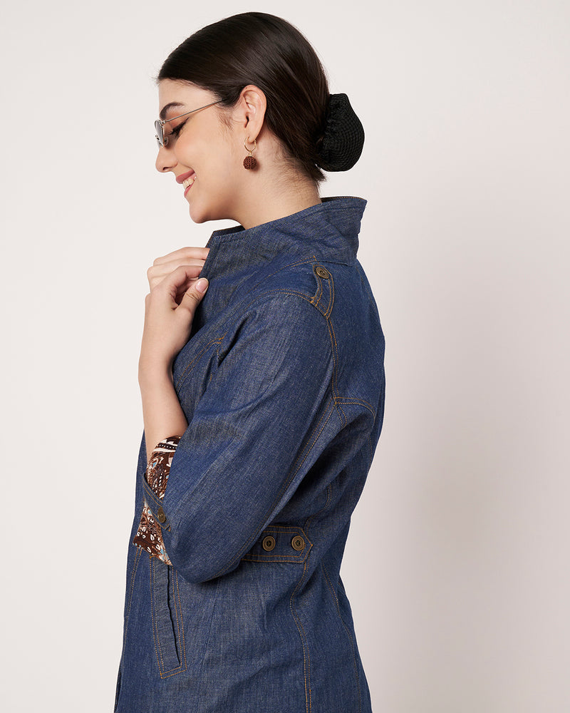 Denim-Style Long Jacket