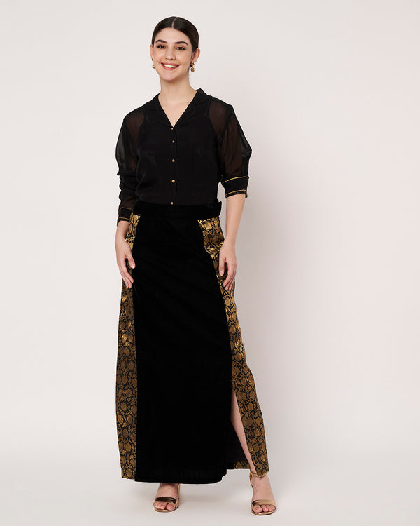 Black Sheer Shirt with Embellished Skirt