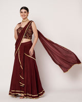 Maroon Embroidered Drape Saree