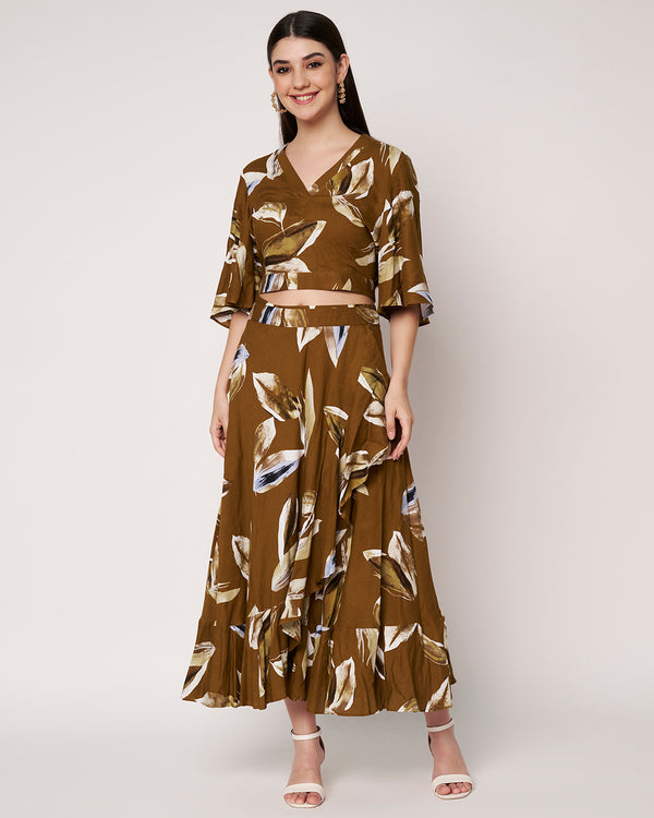Printed Crop Top & Skirt Set