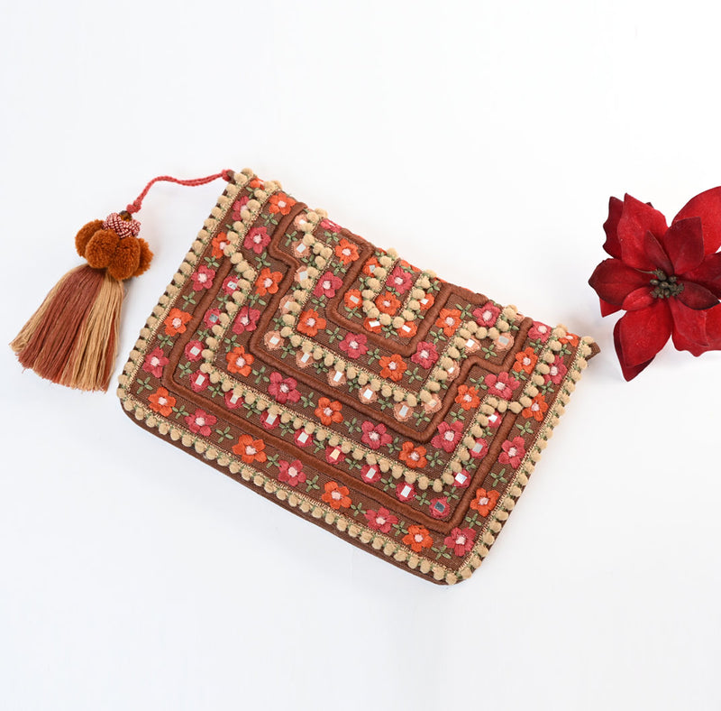 Floral Embroidery Clutch