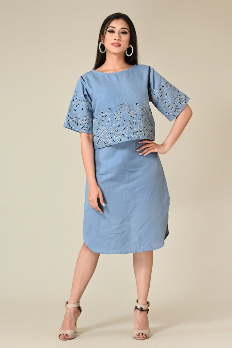 Mediterranean blue linen dress