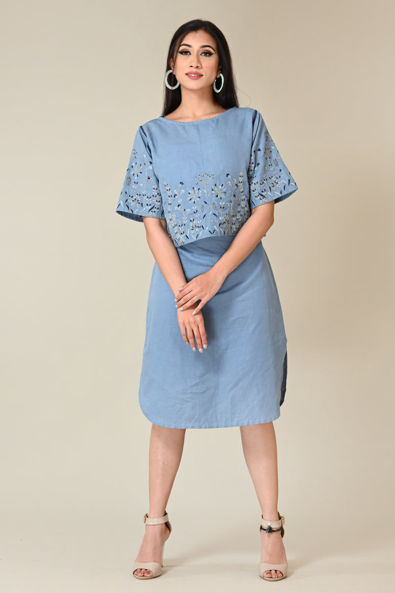 Mediterranean blue linen dress
