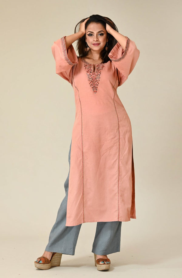 Linen Kurta with florets and vines