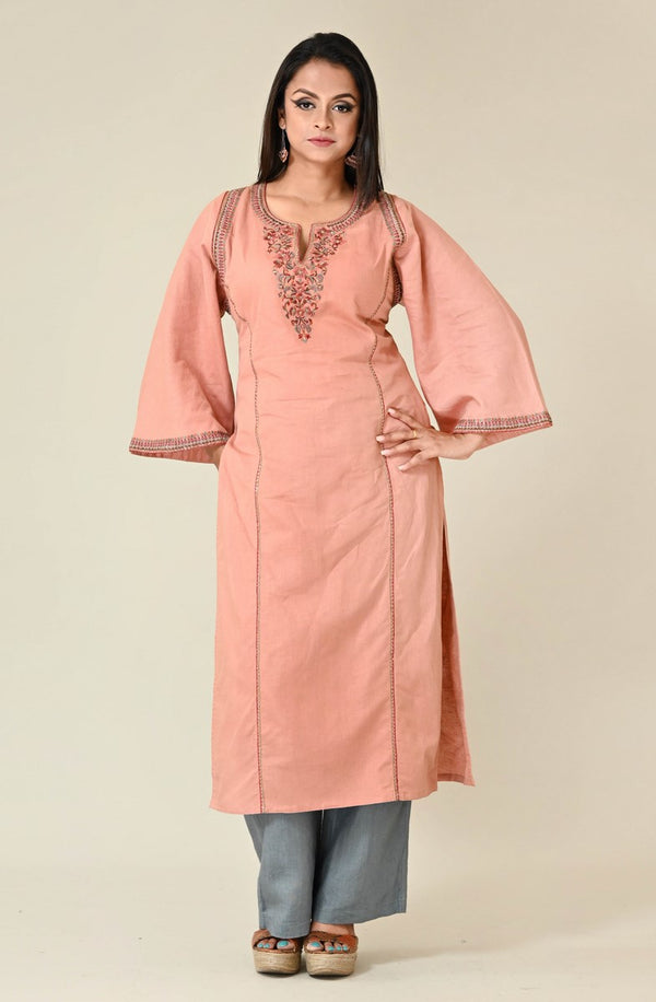 Linen Kurta with florets and vines