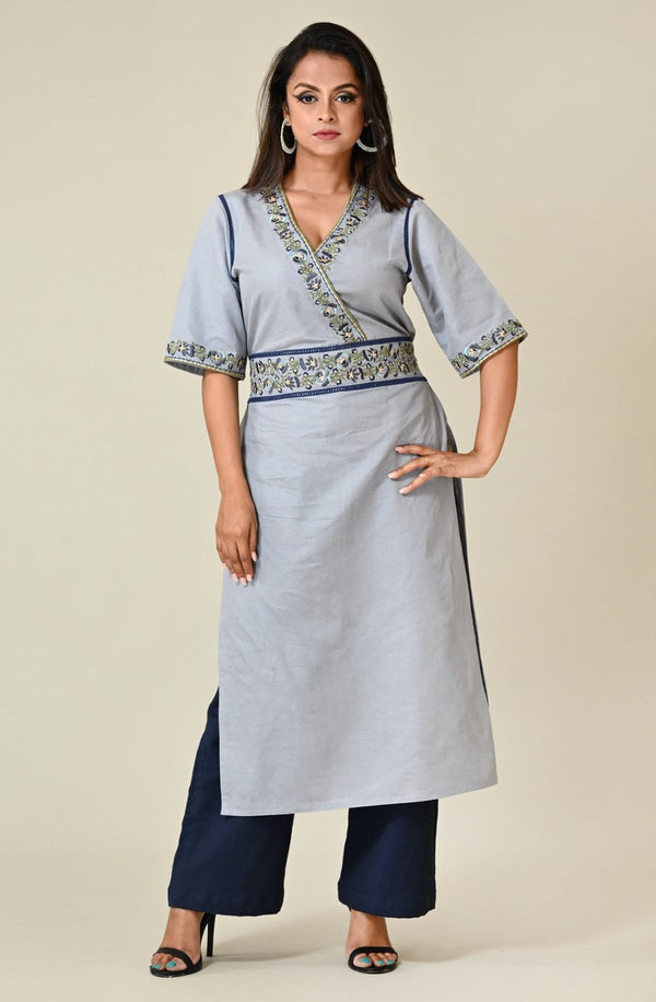 Embroidered blue grey kurta