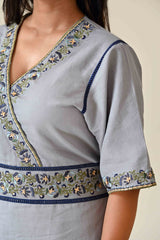 Embroidered blue grey kurta