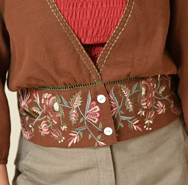 Rusty jacket with floral embroidery