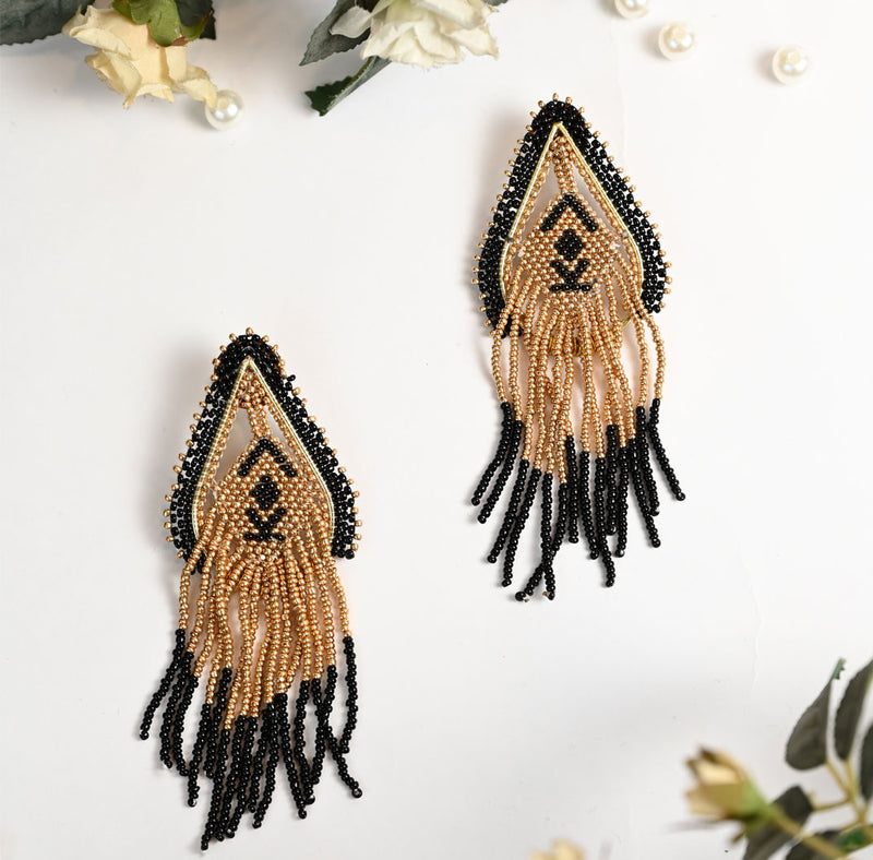 Gold And Black Hand Matted Earring