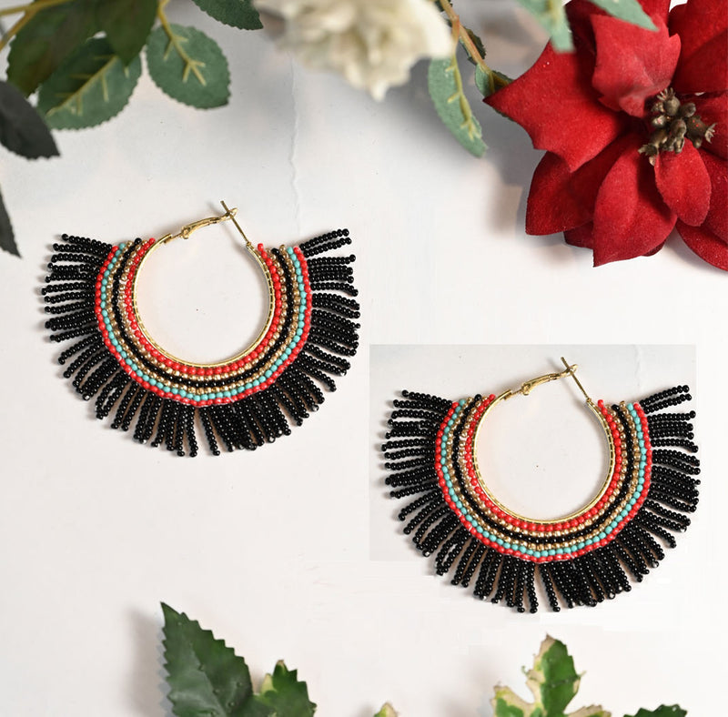Black And Red  Seed Beads Earring