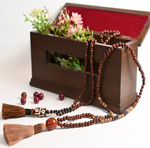 Wood And  Glass Beads Y Shape Necklace