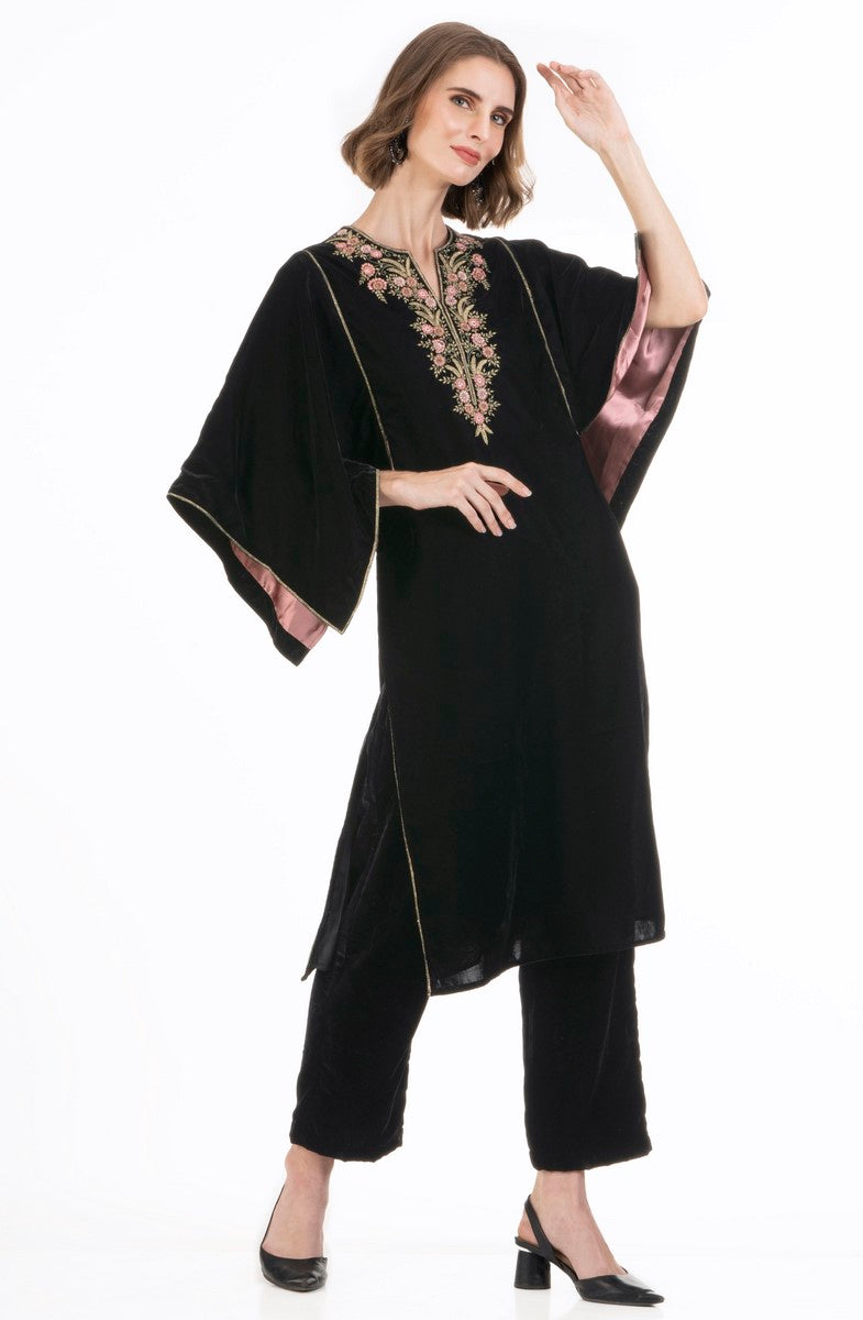 Straight Fit Long Kimono Effect Kurta & Pant Set